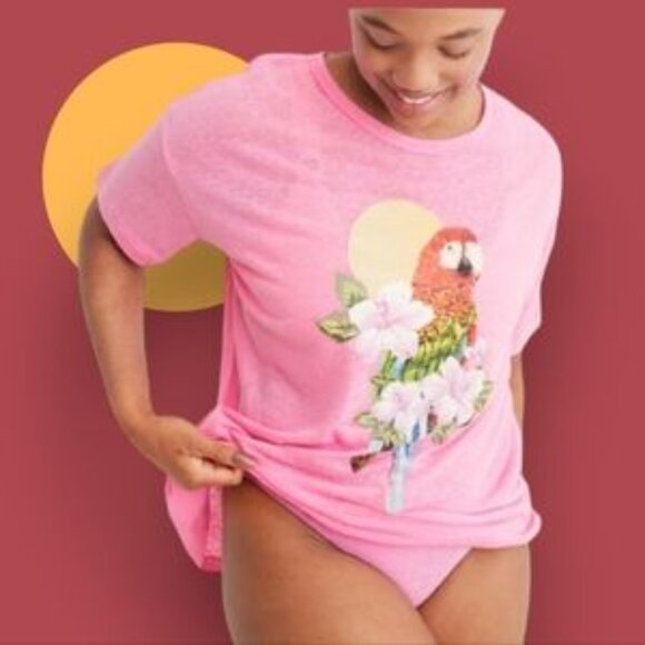 NEW - AERIE Pink Tropical Oversized Top - Sz L - Picture 5 of 6